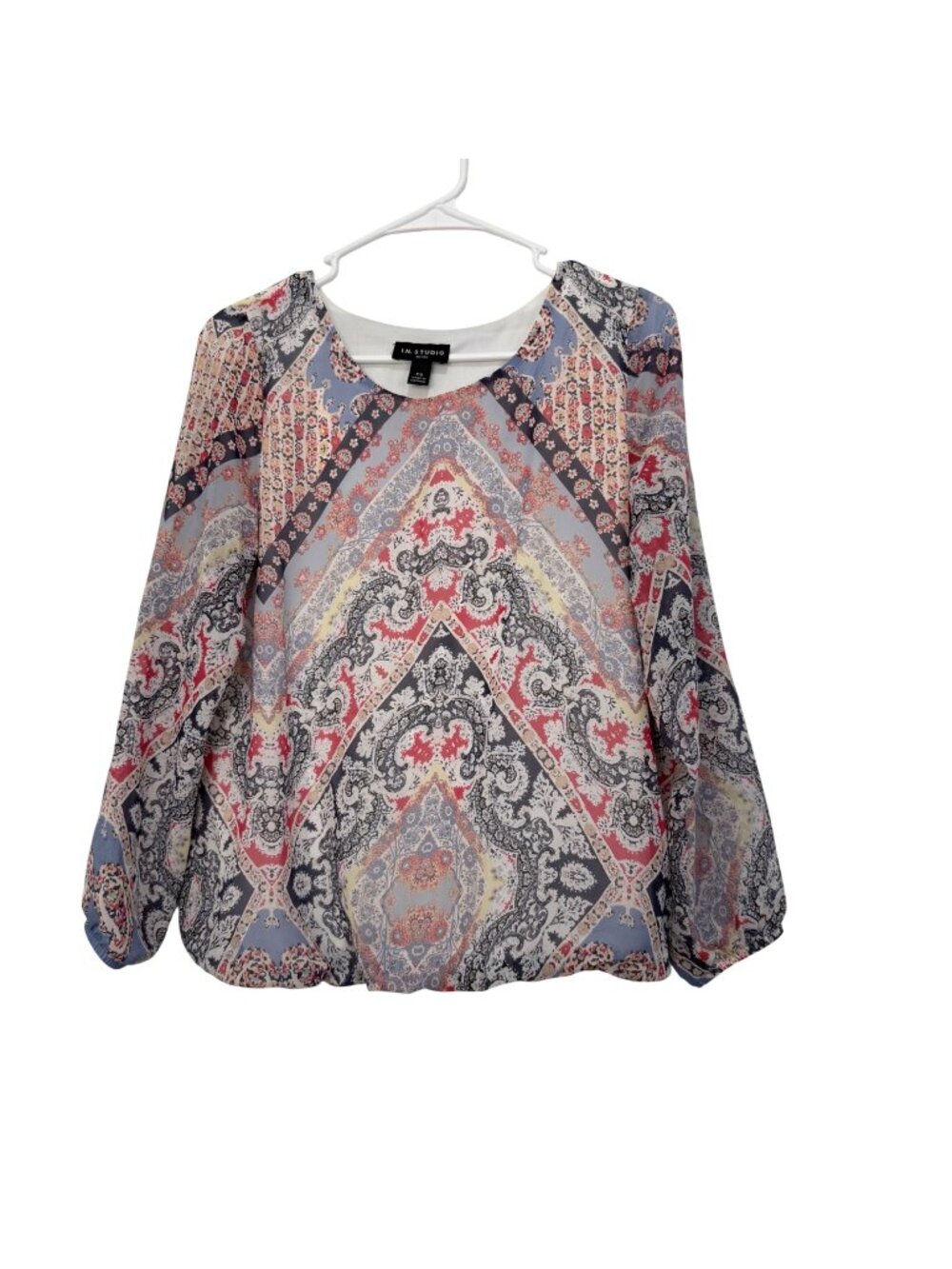 I.N. Studio Petite Multicolor Patterned Long Sleeve Blouse SZ PS 100% Polyester